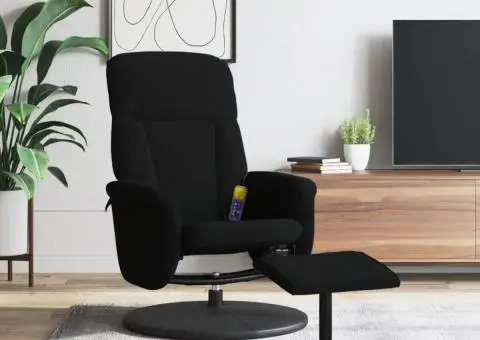 Fotoliu de masaj rabatabil cu taburet, negru, catifea - 1/5
