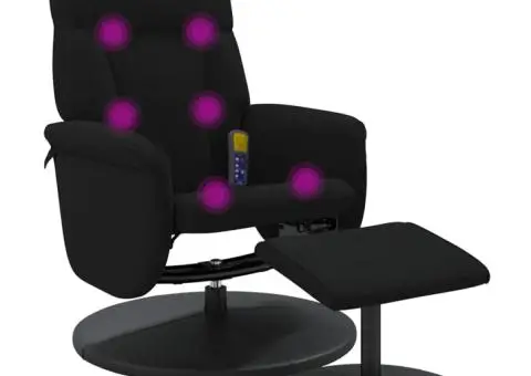 Fotoliu de masaj rabatabil cu taburet, negru, catifea - 2/5