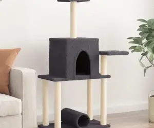 vidaXL Ansamblu pisici cu stâlpi din funie sisal, gri închis, 122 cm
