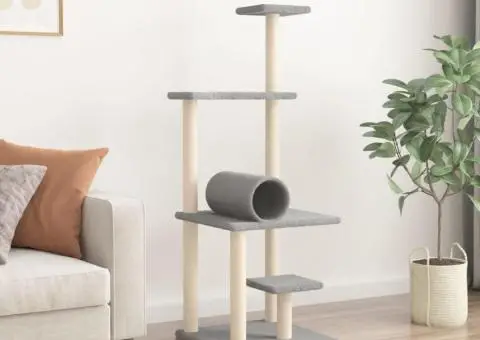 Ansamblu pisici, stâlpi din funie sisal, gri deschis, 136 cm - 3/5