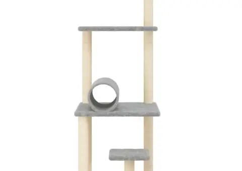 Ansamblu pisici, stâlpi din funie sisal, gri deschis, 136 cm - 4/5