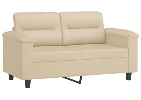 Set de canapele cu perne, 2 piese, crem, microfibră - 3/5