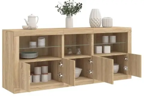 Dulap cu lumini LED, stejar sonoma, 162x37x67 cm - 4/5