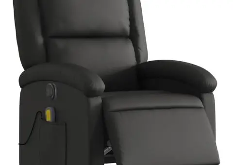 Fotoliu de masaj rabatabil electric, negru, piele naturală - 3/5