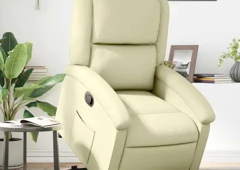 Fotoliu rabatabil cu ridicare, crem, piele naturală - 1/5