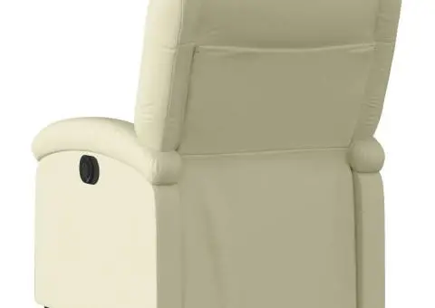 Fotoliu rabatabil cu ridicare, crem, piele naturală - 5/5