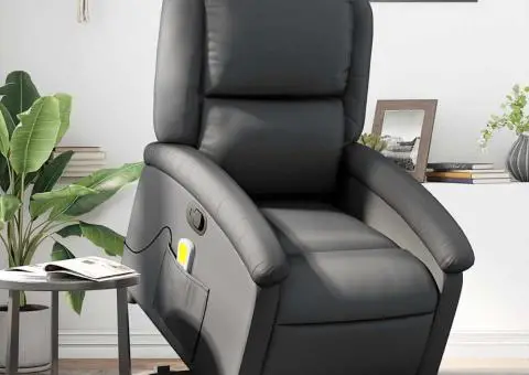 Fotoliu rabatabil cu ridicare, negru, piele naturală - 1/5