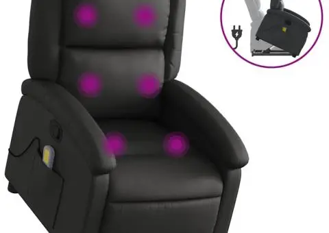 Fotoliu rabatabil cu ridicare, negru, piele naturală - 2/5