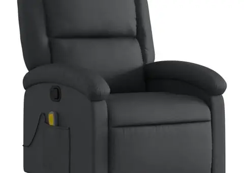 Fotoliu rabatabil cu ridicare, negru, piele naturală - 4/5