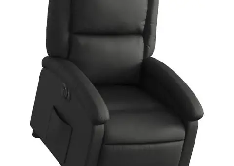 Fotoliu rabatabil electric cu ridicare, negru, piele naturală - 3/5