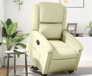 vidaXL Fotoliu rabatabil electric cu ridicare, crem, piele naturală
