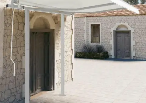 Set stâlp pentru copertină, alb, 300x245 cm, fier - 1/5