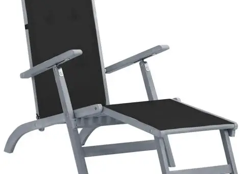 Șezlong exterior, suport picioare și pernă, lemn masiv acacia - 1/5