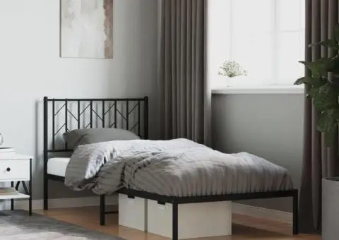 Cadru de pat metalic cu tăblie, negru, 90x190 cm - 1/5