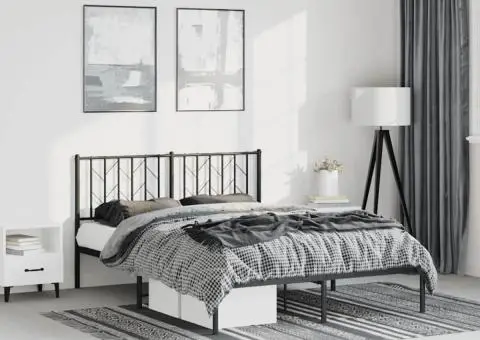 Cadru de pat metalic cu tăblie, negru, 193x203 cm - 1/5