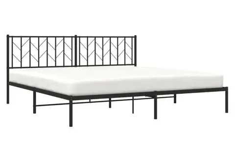 Cadru de pat metalic cu tăblie, negru, 193x203 cm - 5/5