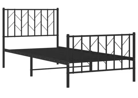 Cadru pat metalic cu tăblii de cap/picioare, negru, 90x200 cm - 4/5