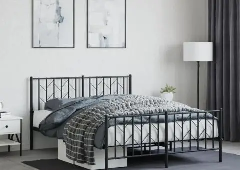 Cadru pat metalic cu tăblie de cap/picioare, negru, 140x190 cm - 1/5
