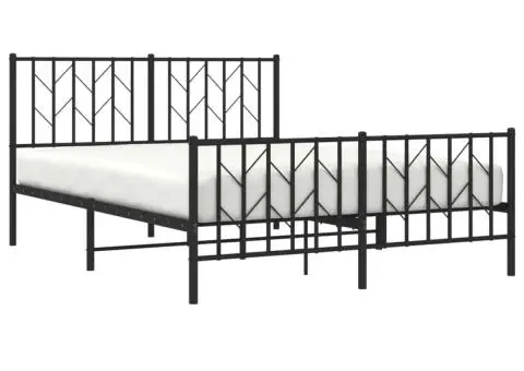 Cadru pat metalic cu tăblie de cap/picioare, negru, 140x190 cm - 3/5