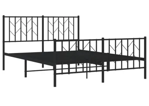 Cadru pat metalic cu tăblie de cap/picioare, negru, 140x190 cm - 4/5