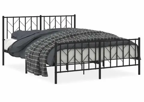 Cadru pat metalic cu tăblie de cap/picioare, negru, 150x200 cm - 2/5