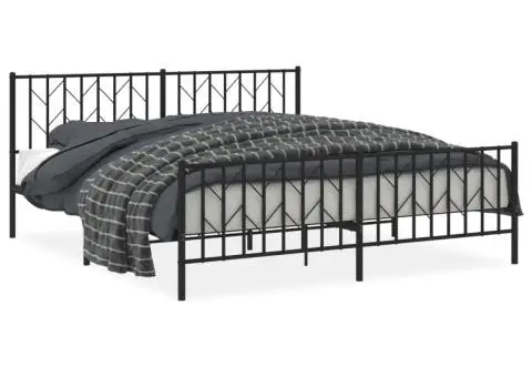 Cadru pat metalic cu tăblii de cap/picioare, negru, 183x213 cm - 2/5