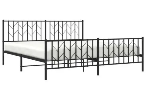 Cadru pat metalic cu tăblii de cap/picioare, negru, 183x213 cm - 3/5