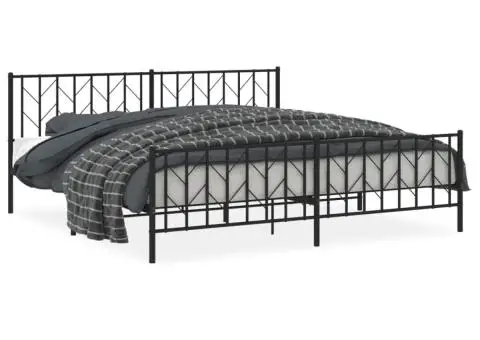 Cadru pat metalic cu tăblii de cap/picioare, negru, 200x200 cm - 2/5