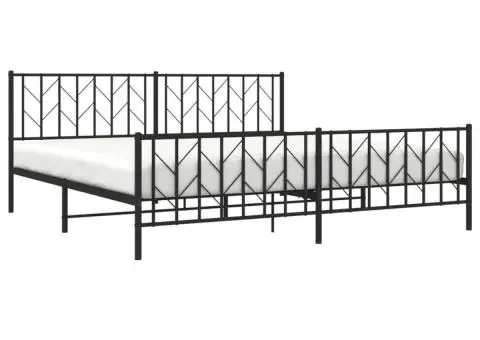 Cadru pat metalic cu tăblii de cap/picioare, negru, 200x200 cm - 3/5