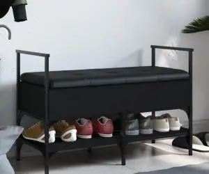 vidaXL Bancă de pantofi, negru, 85,5x42x57,5 cm, lemn prelucrat