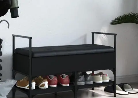 Bancă de pantofi, negru, 85,5x42x57,5 cm, lemn prelucrat - 3/5