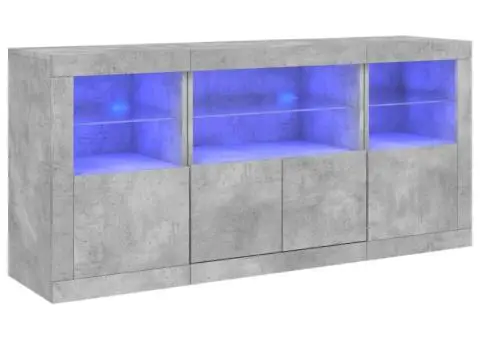 Servantă cu lumini LED, gri beton, 142,5x37x67 cm - 2/5