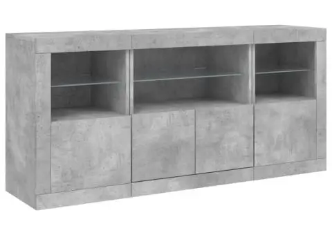 Servantă cu lumini LED, gri beton, 142,5x37x67 cm - 5/5