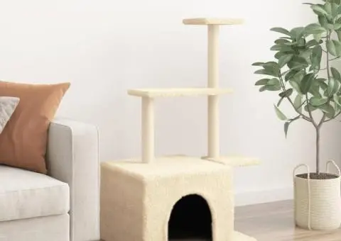 Ansamblu de pisici cu stâlpi din funie de sisal, crem, 110 cm - 3/5