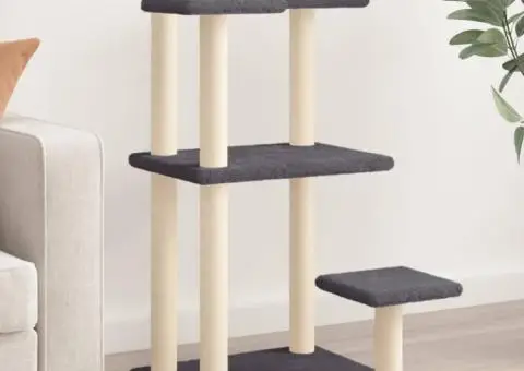 Stâlpi zgâriat pentru pisici cu platforme, gri închis, 98,5 cm - 1/5