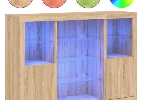 Servantă cu lumini LED, 3 buc., stejar sonoma, lemn prelucrat - 2/5