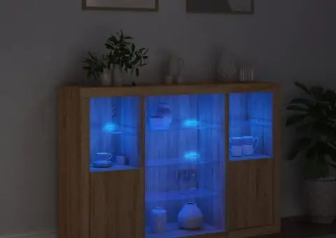 Servantă cu lumini LED, 3 buc., stejar sonoma, lemn prelucrat - 3/5