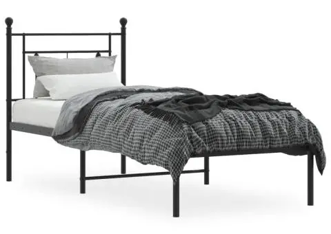 Cadru de pat metalic cu tăblie, negru, 80x200 cm - 3/5