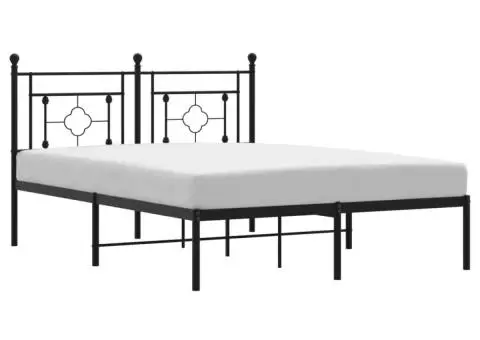 Cadru de pat metalic cu tăblie, negru, 140x190 cm - 2/5