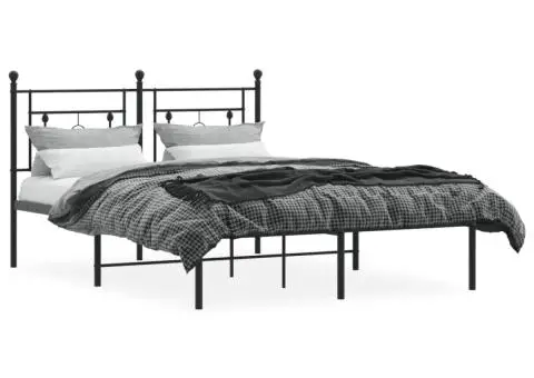 Cadru de pat metalic cu tăblie, negru, 140x190 cm - 3/5