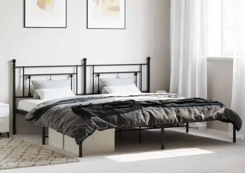 Cadru de pat metalic cu tăblie, negru, 193x203 cm - 1/5