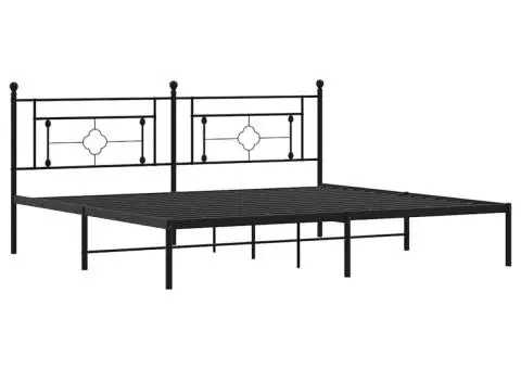Cadru de pat metalic cu tăblie, negru, 193x203 cm - 3/5