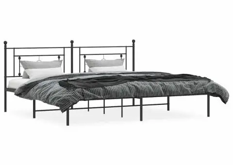 Cadru de pat metalic cu tăblie, negru, 193x203 cm - 4/5