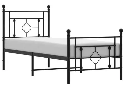 Cadru pat metalic cu tăblii de cap/picioare, negru, 75x190 cm - 2/5