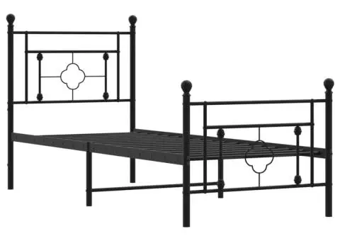 Cadru pat metalic cu tăblii de cap/picioare, negru, 75x190 cm - 4/5