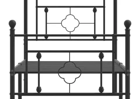 Cadru pat metalic cu tăblii de cap/picioare, negru, 75x190 cm - 5/5