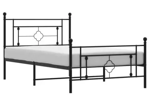 Cadru pat metalic cu tăblii de cap/picioare, negru, 107x203 cm - 2/5