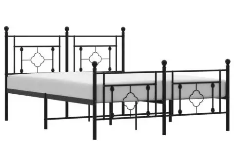 Cadru pat metalic cu tăblie de cap/picioare, negru, 140x200 cm - 2/5