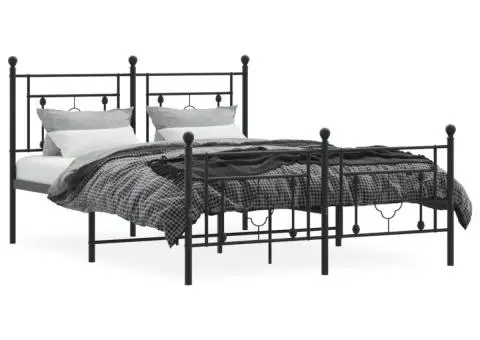 Cadru pat metalic cu tăblie de cap/picioare, negru, 140x200 cm - 3/5