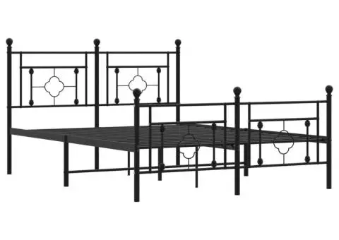 Cadru pat metalic cu tăblie de cap/picioare, negru, 140x200 cm - 4/5